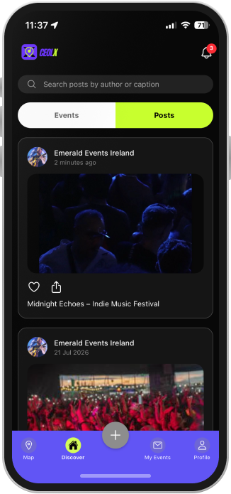 CeolX posts feed showing artist updates and photos