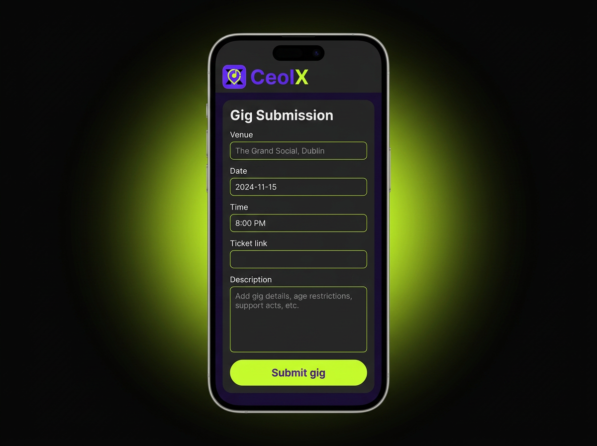 Filling in a gig submission form inside CeolX